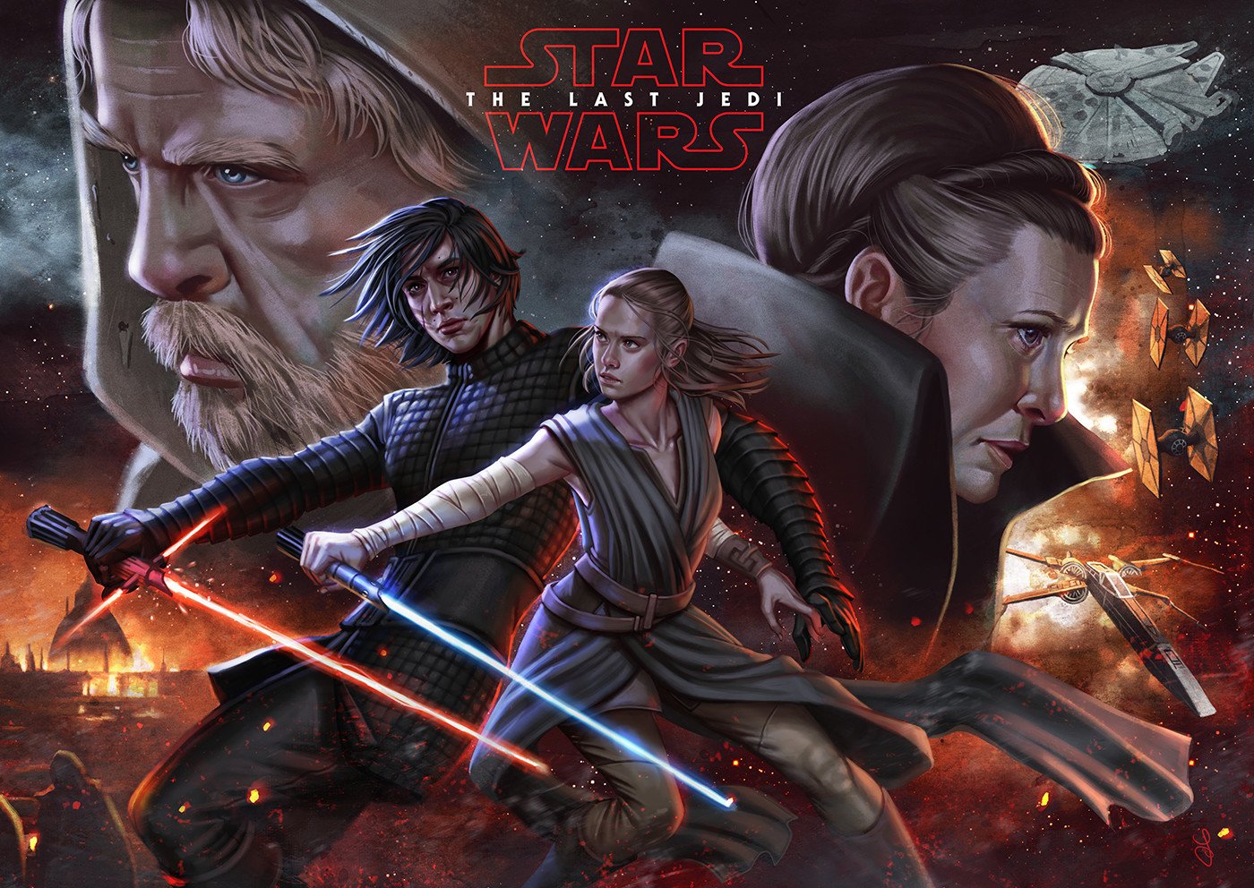 Download Princess Leia Organa Luke Skywalker Kylo Ren Rey (Star Wars) Movie Star Wars: The Last Jedi Art