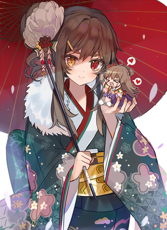 japanese clothes kimono umbrella chibi heterochromia RFB (Girls Frontline) M1014 (Girls Frontline) video game Girls Frontline Image