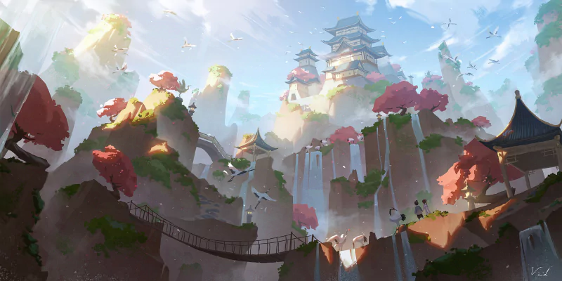 bridge castle fantasy landscape fantasy landscape Image