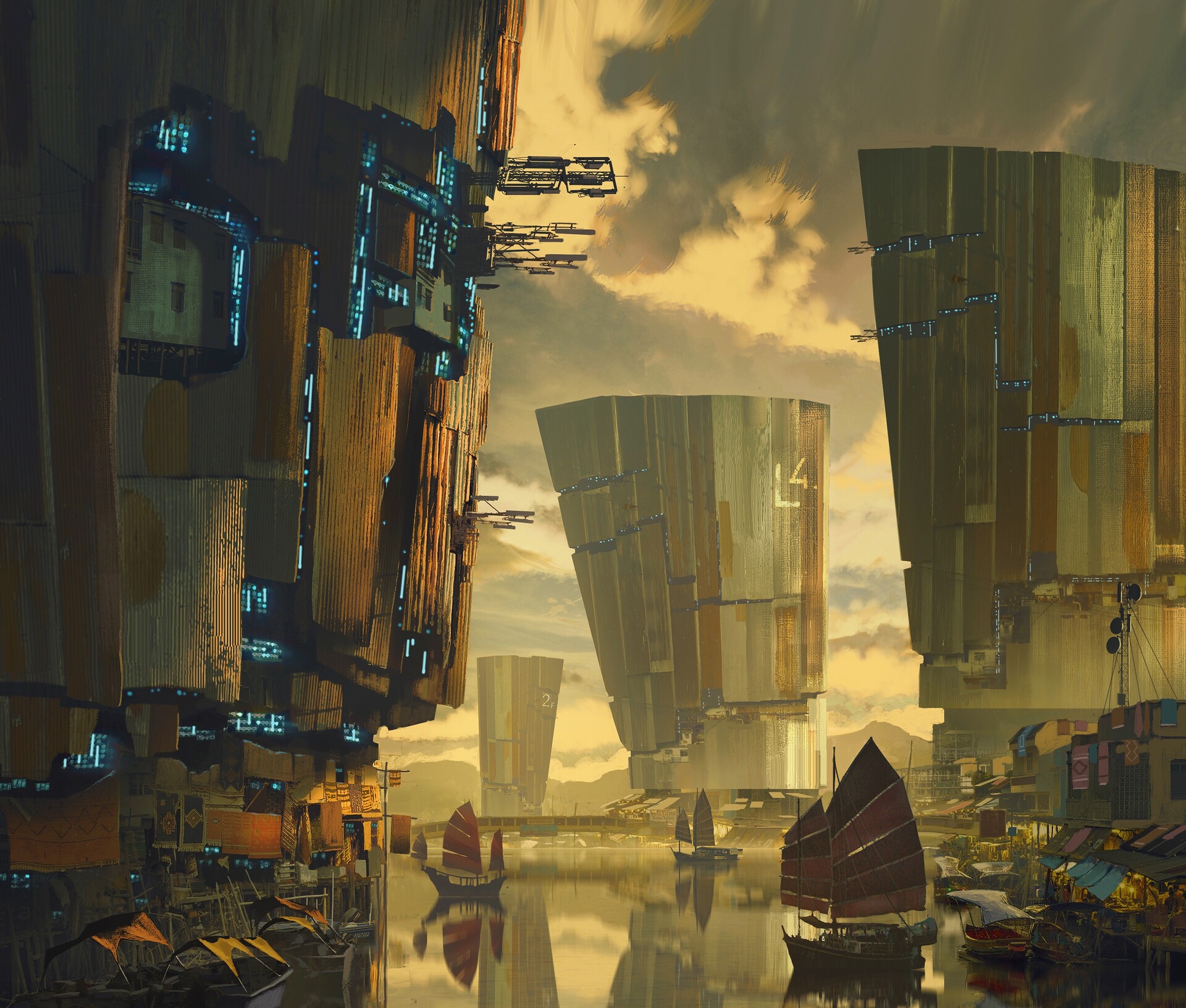 Cyberpunk Fishing Village by Anthony Brault