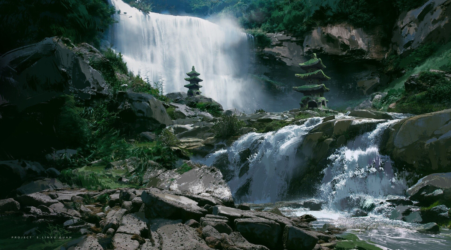 Fantasy waterfall Art by yang qi917