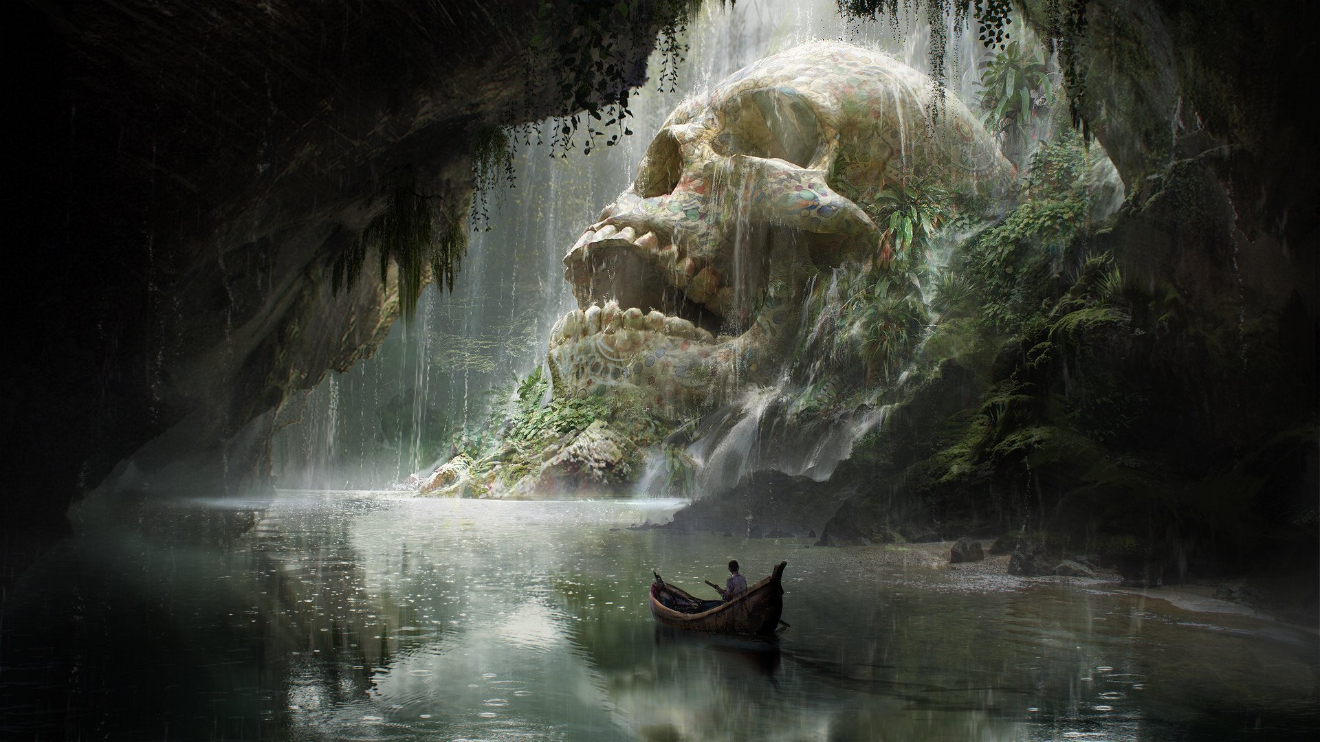 Download Boat River Skull Fantasy Cave Art