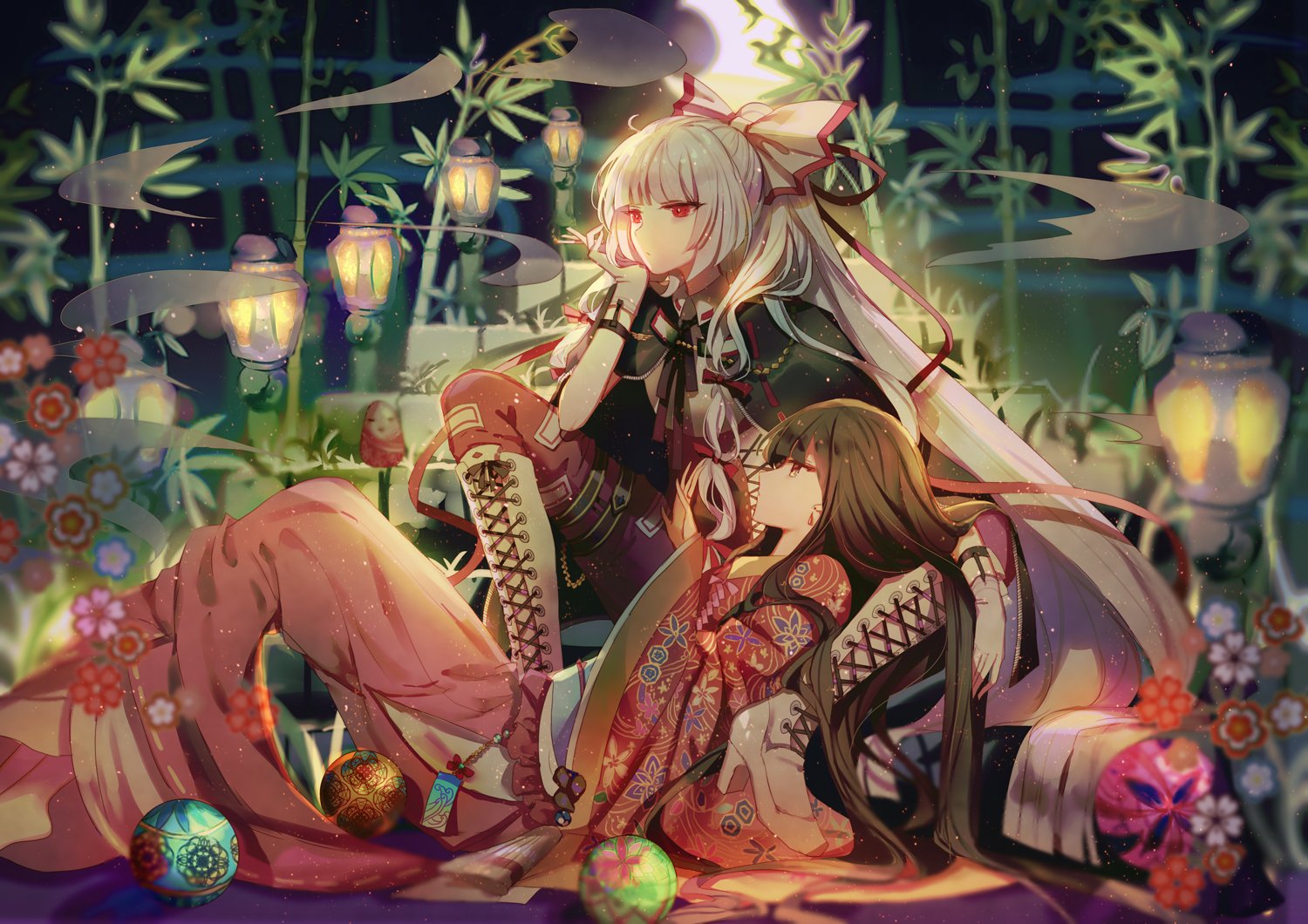 Download Kaguya Houraisan Fujiwara No Mokou Anime Touhou Art