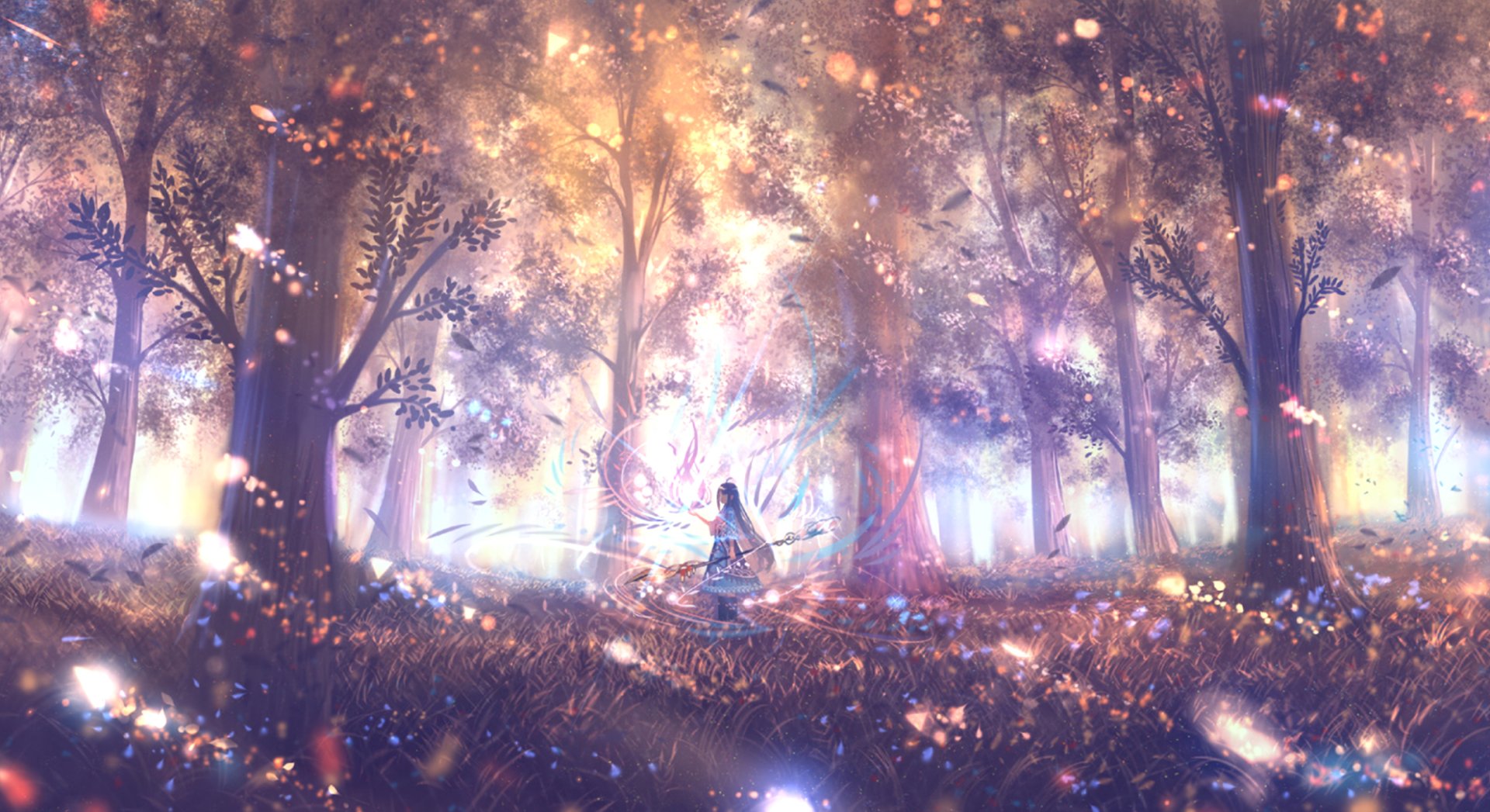 A glowing fairy with wings sits in a magical forest illuminated by soft, shimmering lights, evoking a serene fantasy and fairy tale atmosphere.