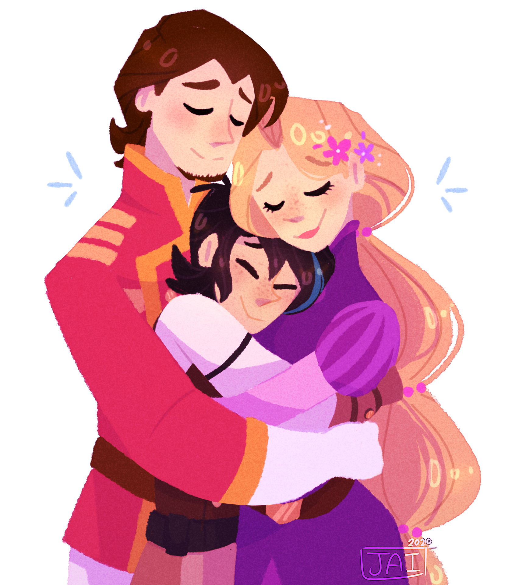 Download Black Hair Brown Hair Blonde Hug Tangled Varian (Tangled) Eugene Fitzherbert Rapunzel TV Show Tangled: The Series Art