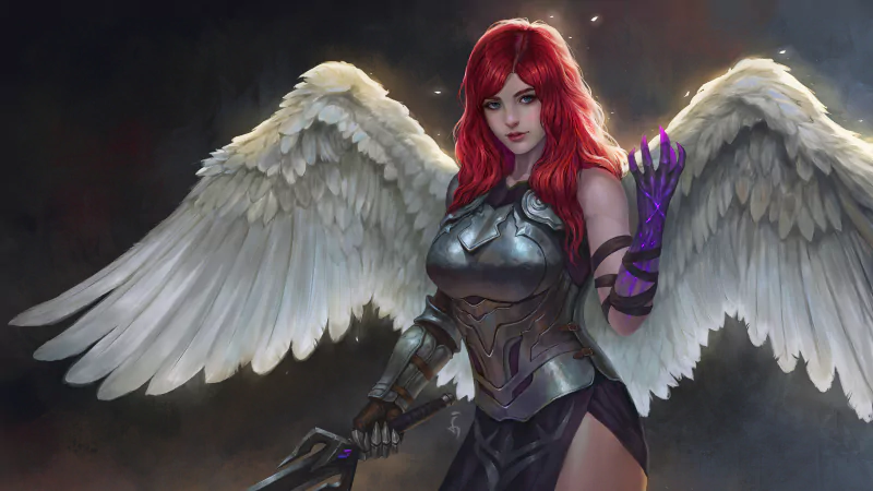 red hair armor wings angel fantasy angel warrior Image