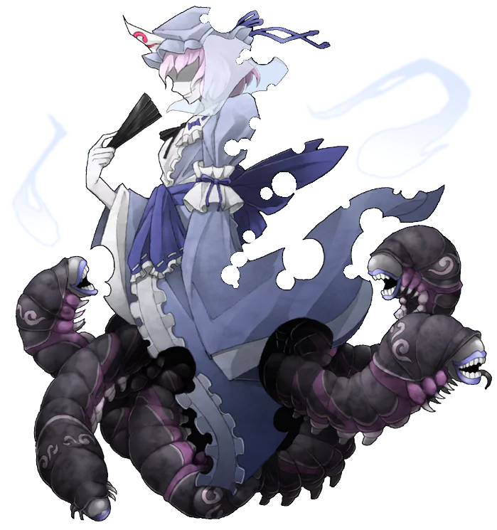 fan caterpillar pink hair short hair Yuyuko Saigyouji Anime Touhou Image