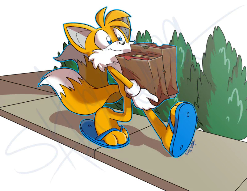 smile sidewalk blue eyes fox paw sandal Miles 'Tails' Prower video game Sonic the Hedgehog Image