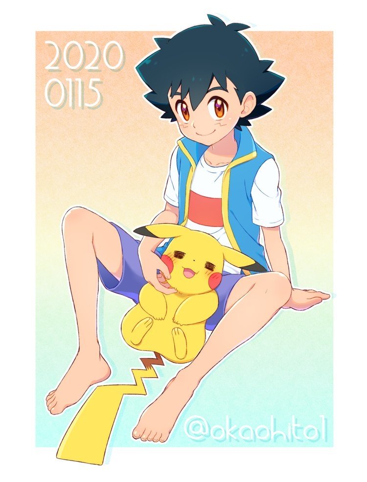 Download Black Hair Barefoot Smile Feet Cute Pikachu Ash Ketchum Anime Pokemon Cute Anime Art