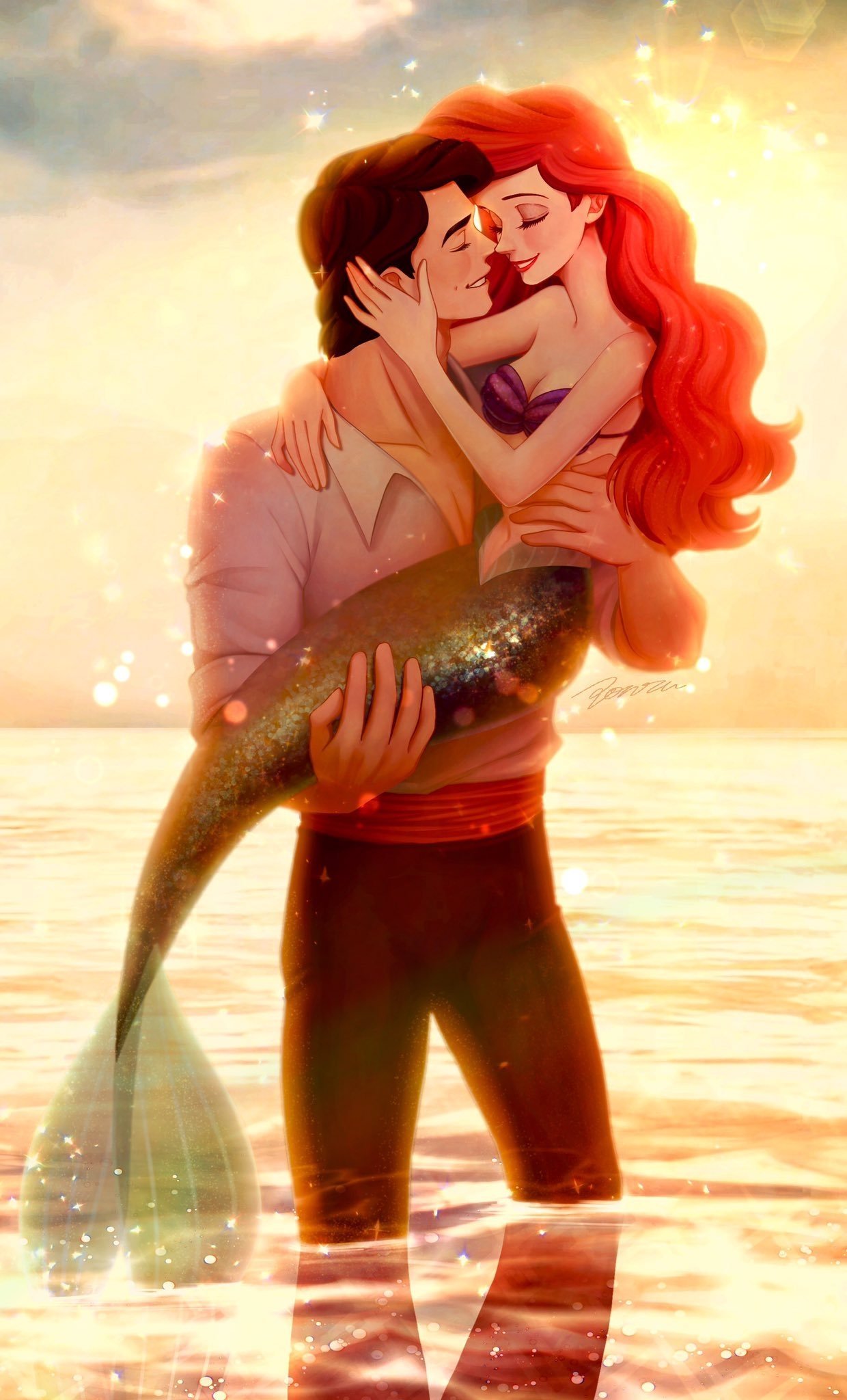 Download Black Hair Red Hair Mermaid The Little Mermaid Prince Eric Ariel (The Little Mermaid) Movie The Little Mermaid (1989) Art