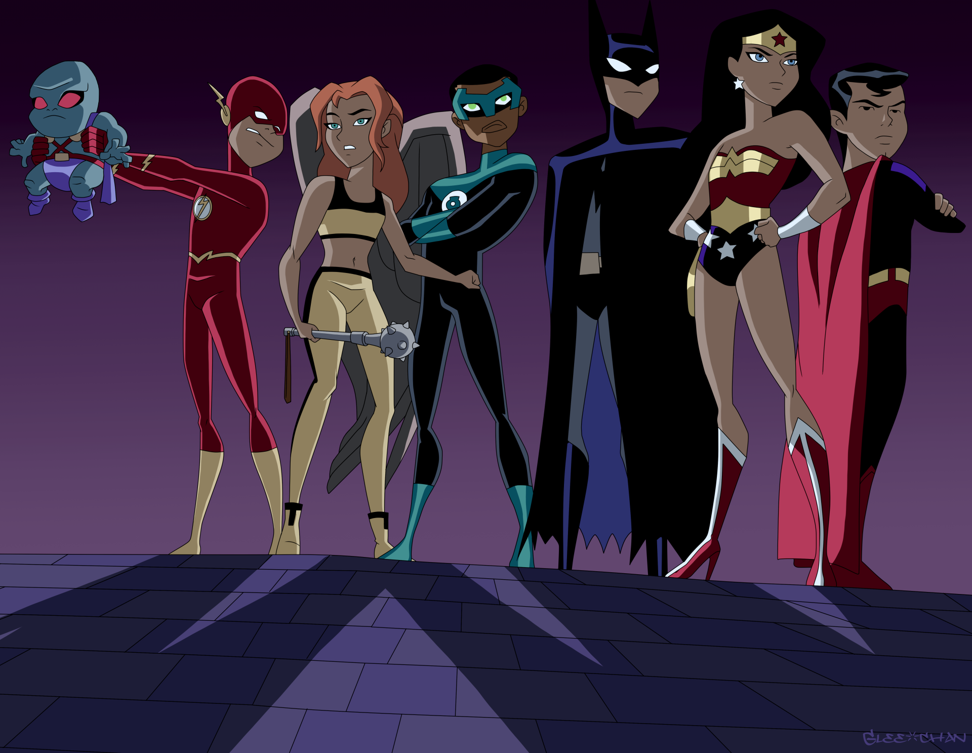 Download Shayera Hol Justice League Wally West John Stewart (Green Lantern) Green Lantern Martian Manhunter Batman Superman Flash Wonder Woman Hawkgirl (DC Comics) TV Show Justice League Unlimited Art