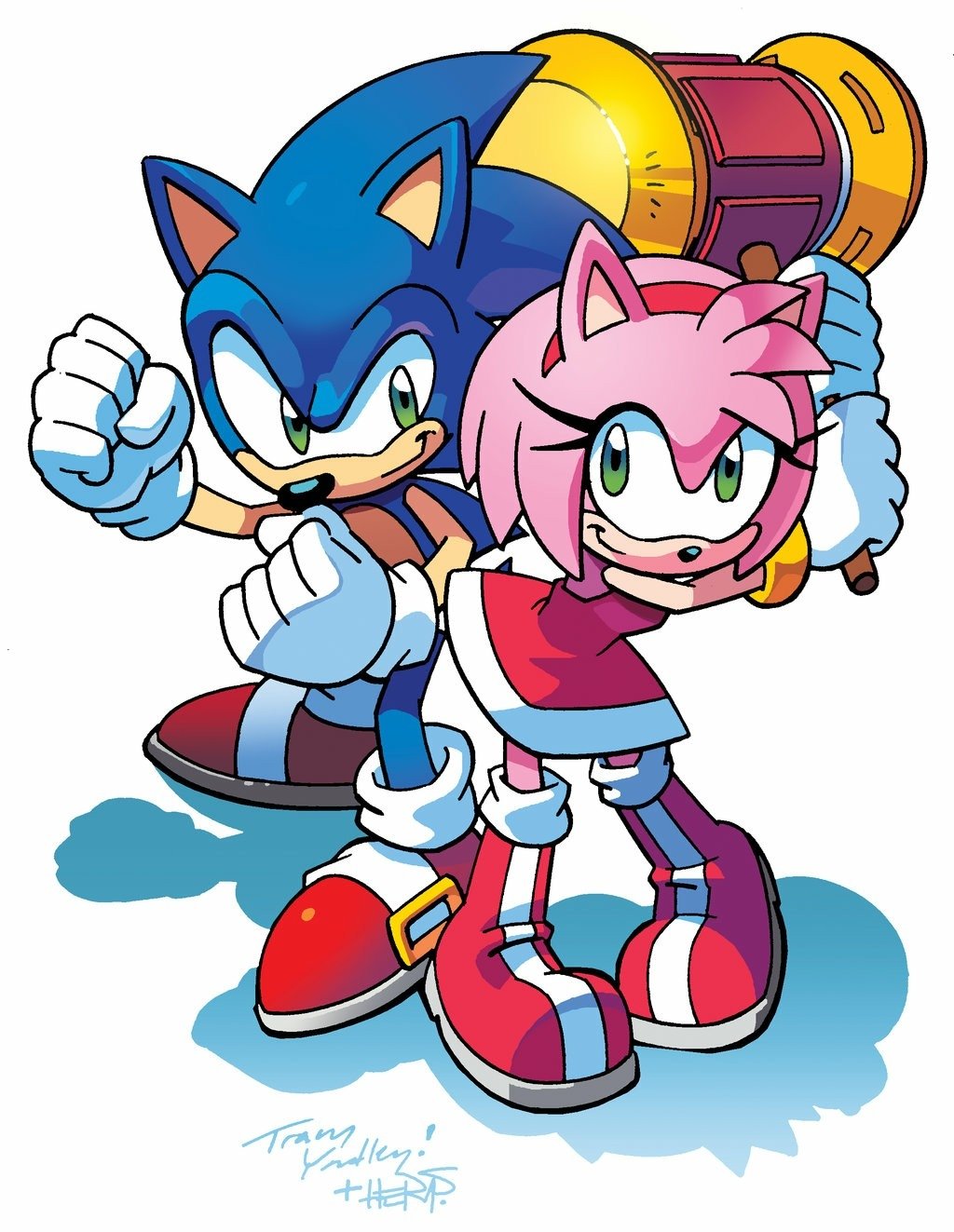 Download Piko Piko Hammer Green Eyes Smile Amy Rose Comic Sonic The Hedgehog Art