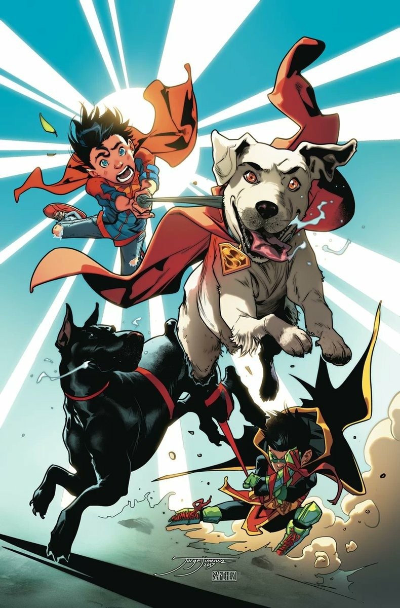 Download DC Comics Ace The Bat-Hound Krypto (DC Comics) Damian Wayne Robin (DC Comics) Jon Kent Superboy Comic Super-Sons Art