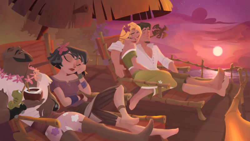 Pascal (Tangled) feet sunset sleeping Tangled Lance Strongbow Cassandra (Tangled) Eugene Fitzherbert Rapunzel TV Show Tangled: The Series Image