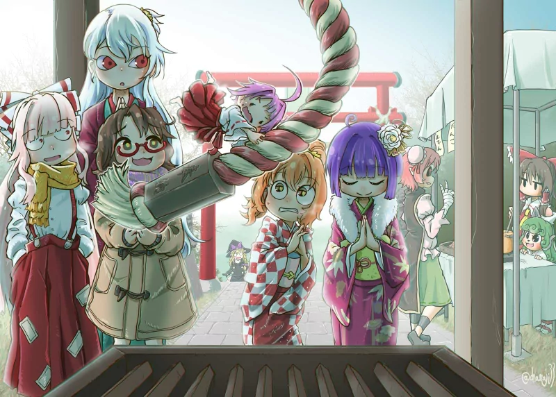 Aunn Komano Kasen Ibaraki Reimu Hakurei Marisa Kirisame Sumireko Usami Shinmyoumaru Sukuna Kosuzu Motoori Hieda no Akyuu Fujiwara no Mokou Keine Kamishirasawa Anime Touhou Image