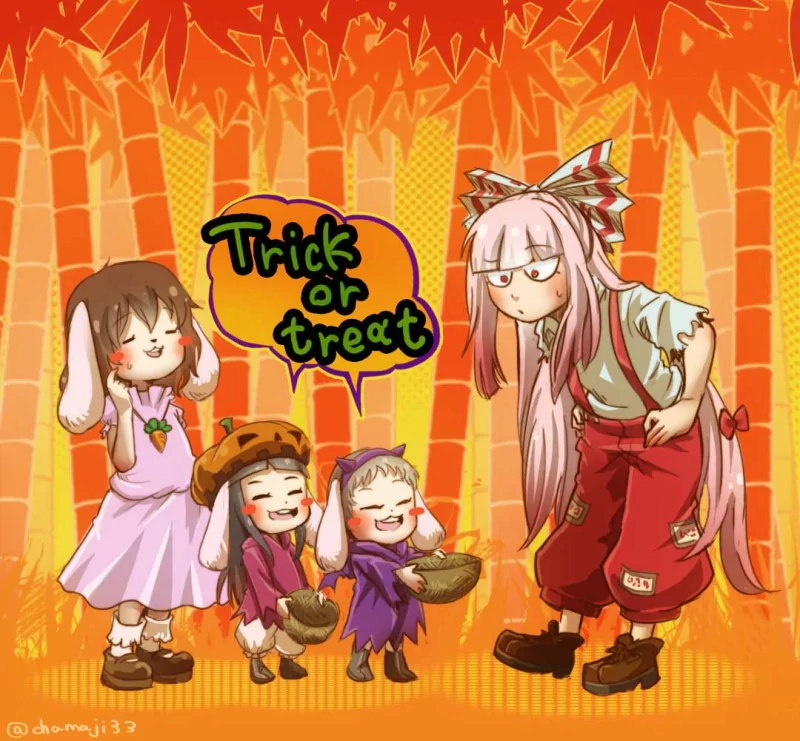 Tewi Inaba Fujiwara no Mokou trick or treat Anime Touhou Image