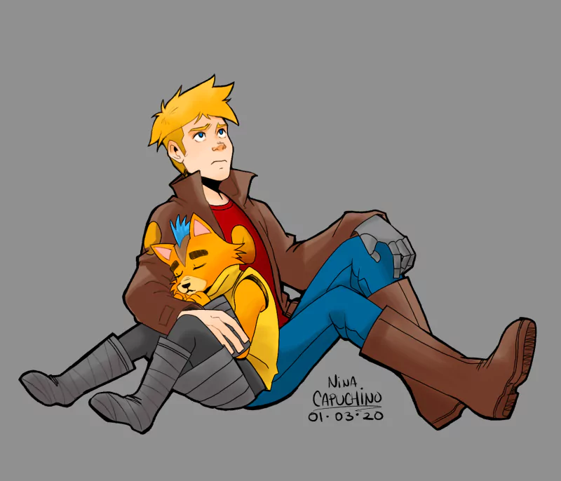 Dadspeed (Final Space) boots blonde sleeping Little Cato (Final Space) Gary Goodspeed TV Show Final Space Image