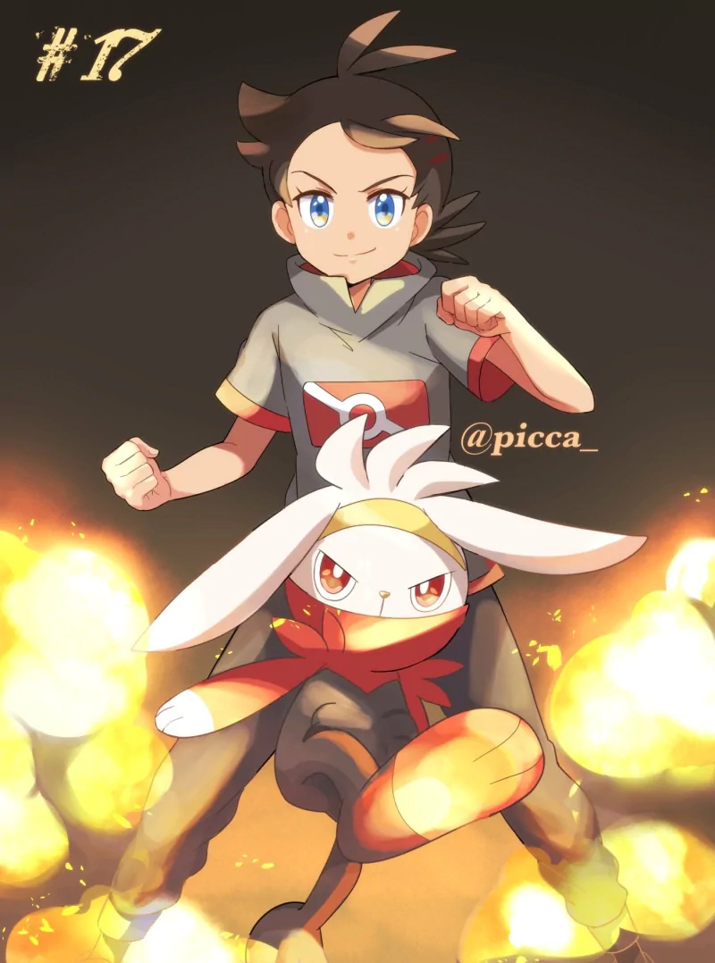 black hair red eyes blue eyes Raboot (Pokémon) Goh (Pokémon) Anime Pokemon Image