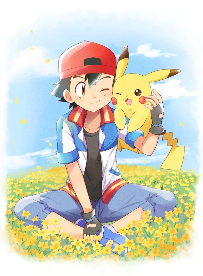 cute brown eyes cap black hair Pikachu Ash Ketchum Anime Pokémon The Movie: The Power of Us cute anime Image