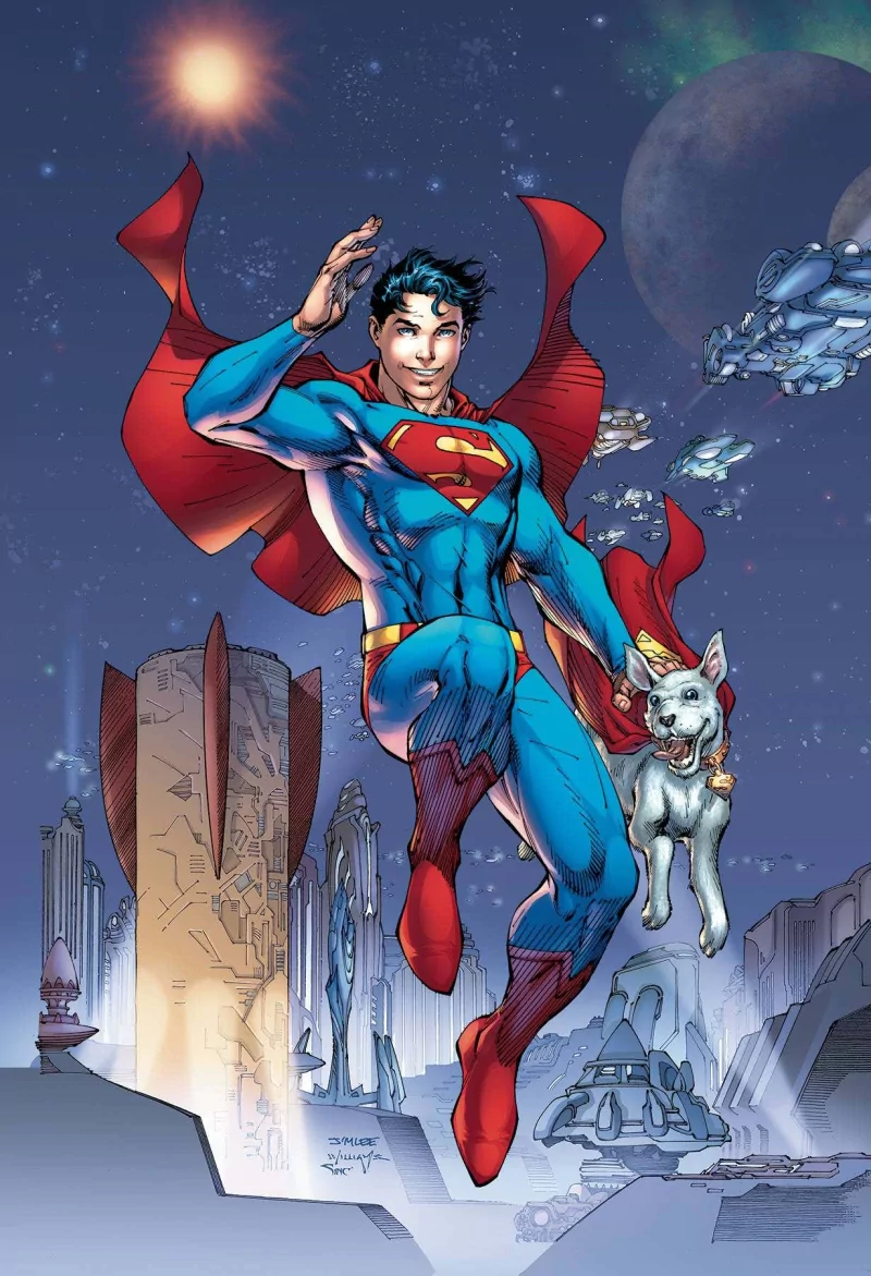 blue eyes black hair Kal-El smile dog flying DC Comics Krypto (DC Comics) Comic Superman Image