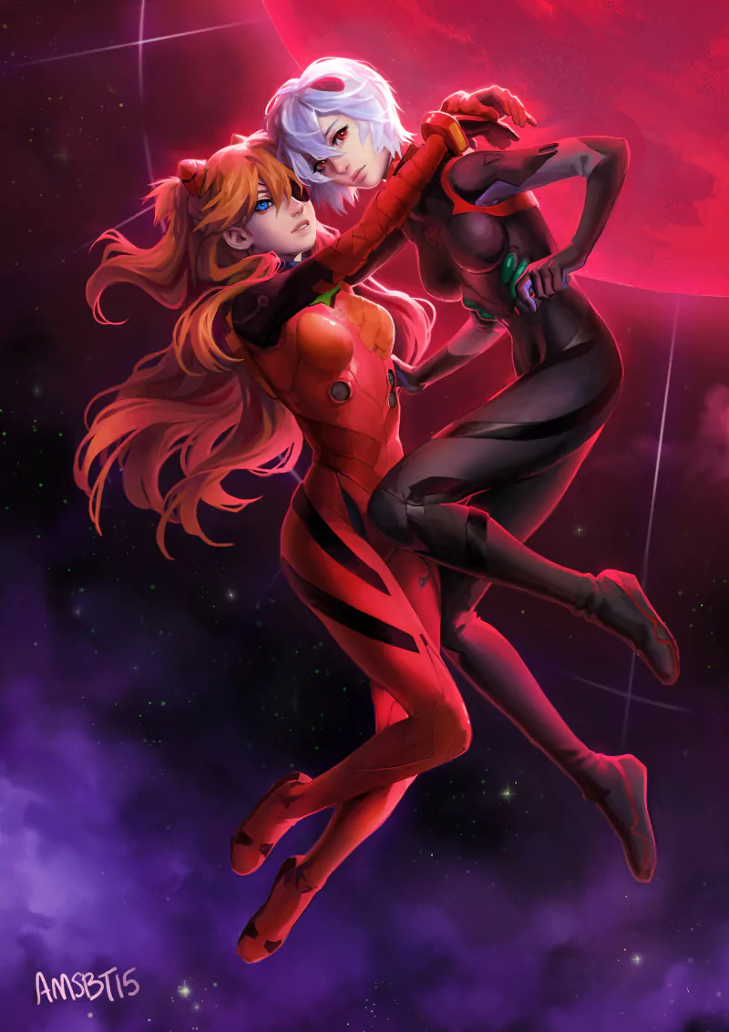 white hair red eyes blue eyes Asuka Langley Sohryu Rei Ayanami Anime Evangelion: 3.0 You Can (Not) Redo Image