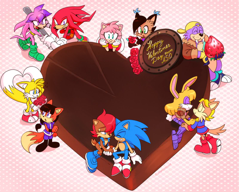 Sonally Knuckles the Echidna Valentine's Day Antoine D'Coolette Bunnie Rabbot Julie-Su (Sonic the Hedgehog) Amy Rose Nicole the Holo Lynx Rotor the Walrus Miles 'Tails' Prower Sally Acorn Comic Sonic the Hedgehog Image
