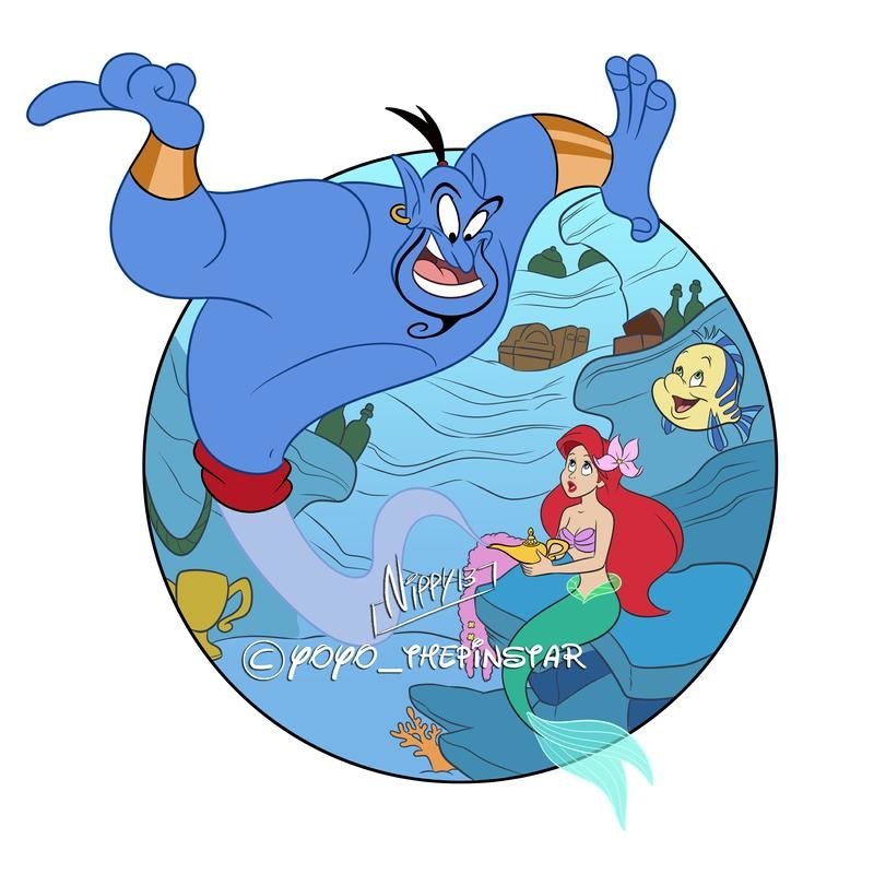 Download Red Hair Genie Lamp Fish Mermaid Flounder (The Little Mermaid) Genie (Disney) Ariel (The Little Mermaid) Movie Disney Art