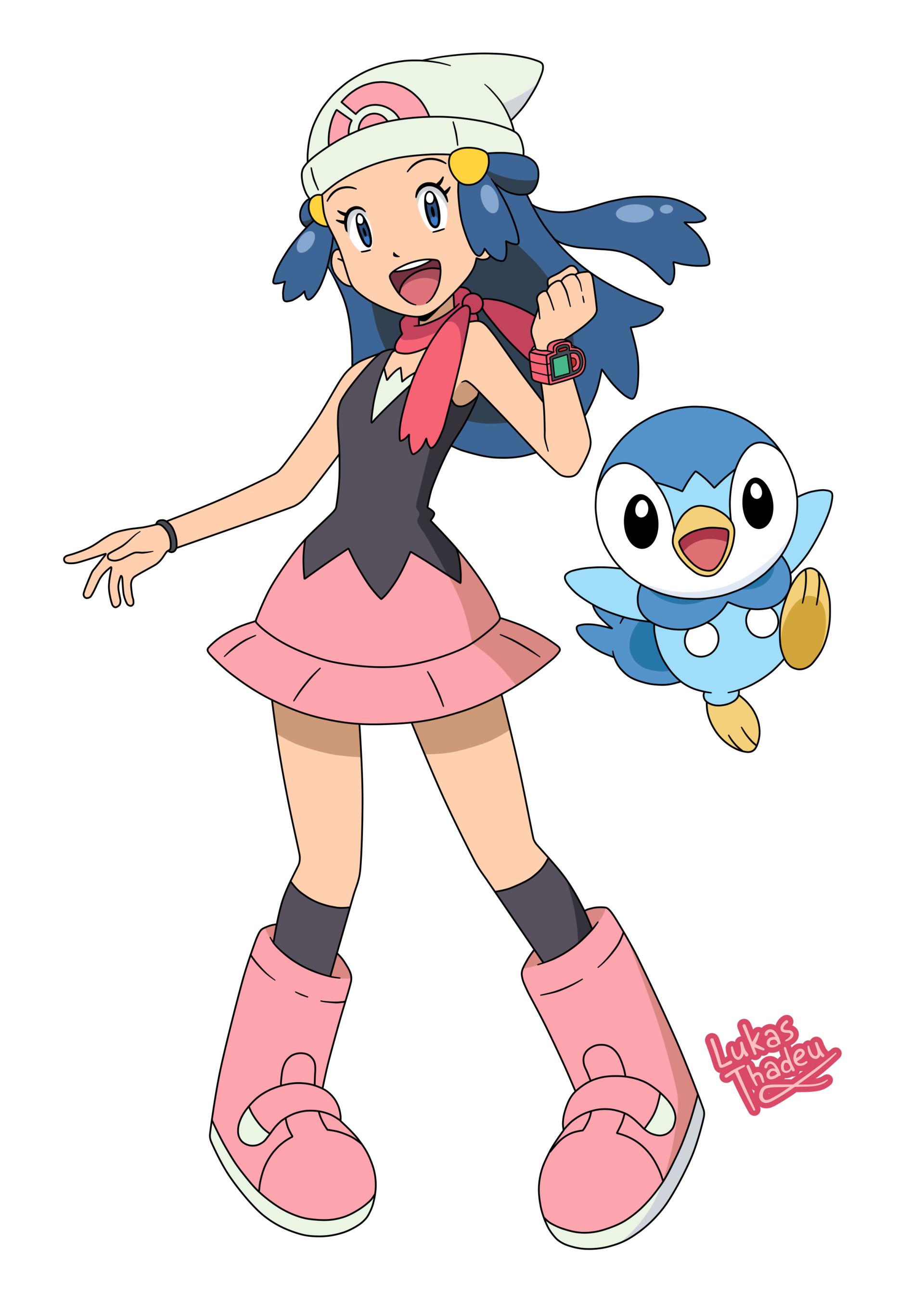 Download Smile Boots Skirt Hat Blue Eyes Piplup (Pokémon) Dawn (Pokémon) Anime Pokemon Art