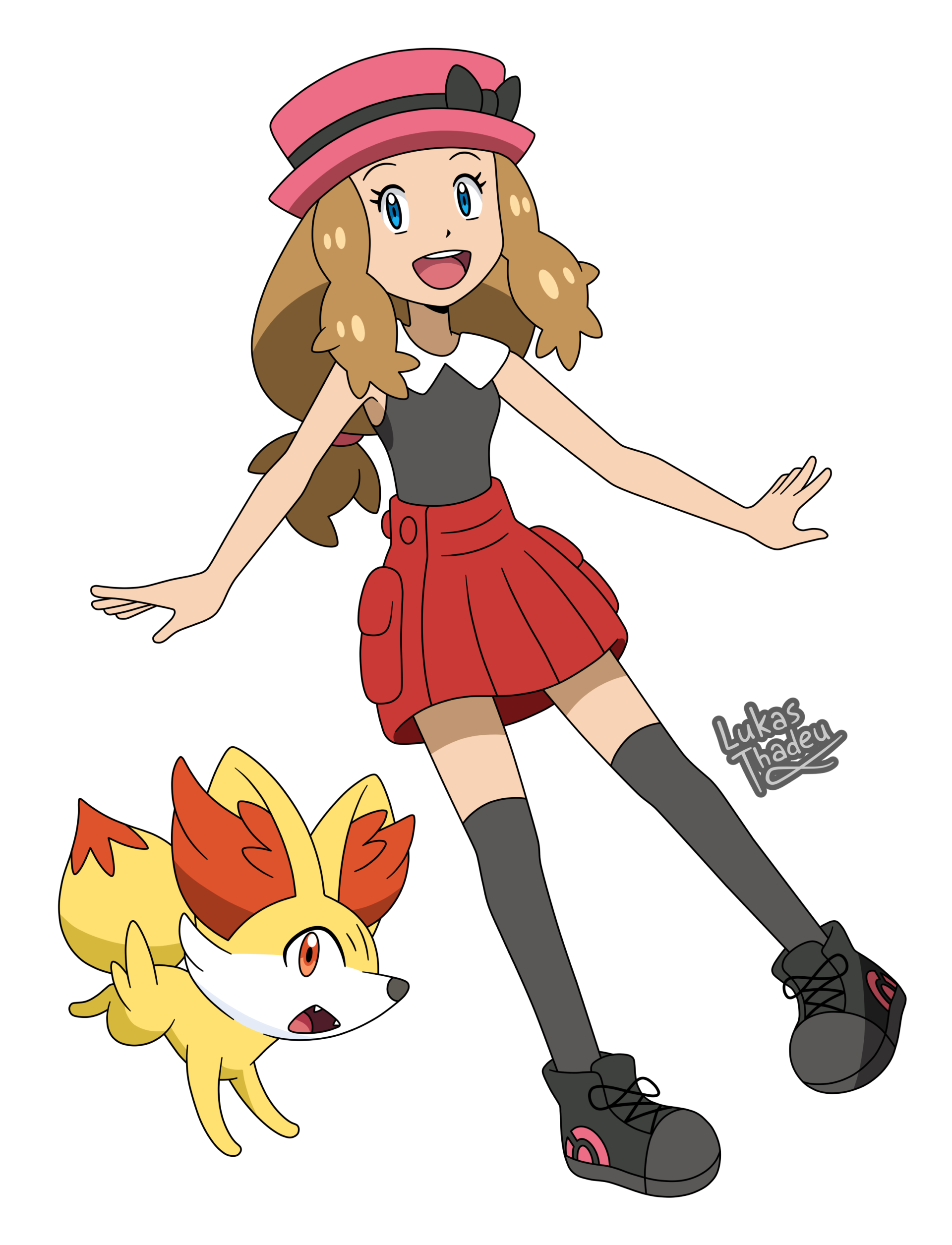 Download Blue Eyes Hat Skirt Smile Fennekin (Pokémon) Serena (Pokémon) Anime Pokemon Art