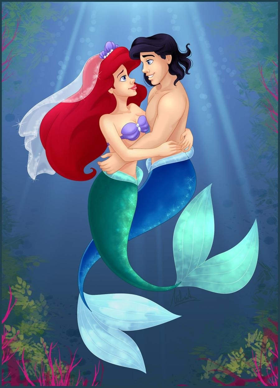 Download Tail Long Hair Blue Eyes The Little Mermaid Underwater Red Hair Black Hair Mermaid Merman Prince Eric Ariel (The Little Mermaid) Movie The Little Mermaid (1989) Art