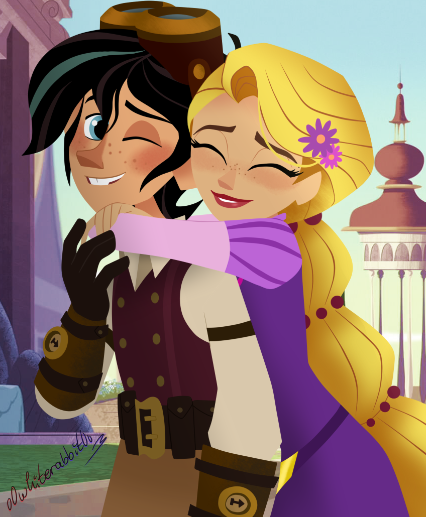 Download Two-toned Hair Goggles Blue Eyes Blonde Tangled Black Hair Hug Rapunzel Varian (Tangled) TV Show Tangled: The Series Art