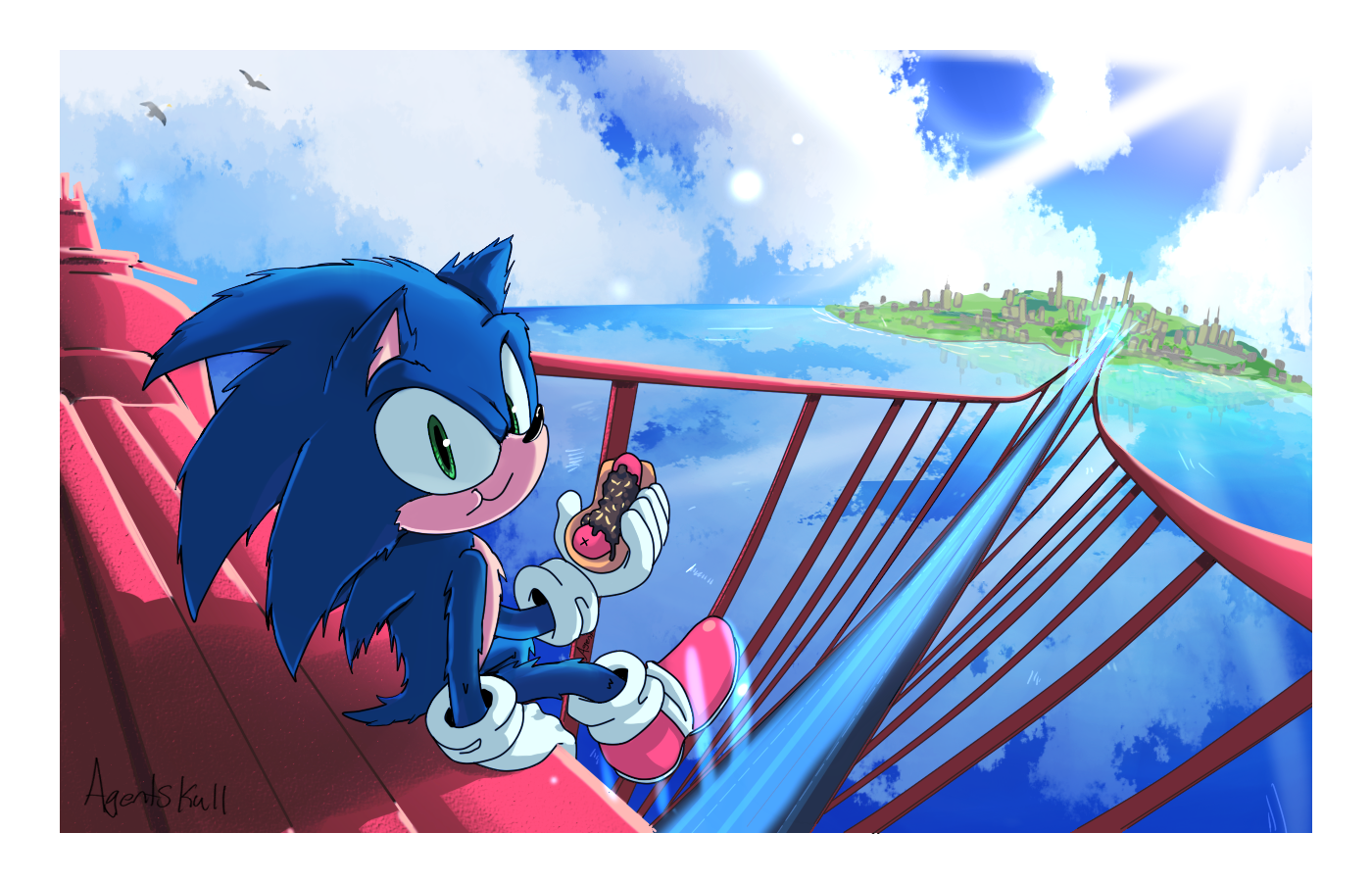 Download Green Eyes Chili Dog Golden Gate Bridge Movie Sonic The Hedgehog Art