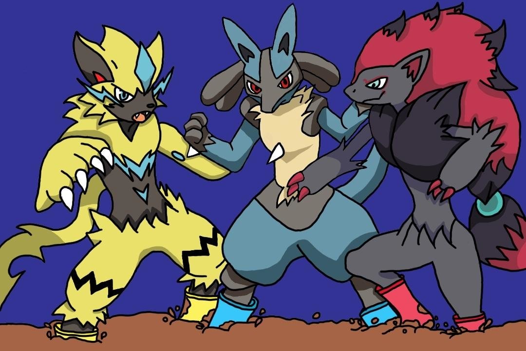 Download Mud Lucario (Pokémon) Zeraora (Pokémon) Zoroark (Pokémon) Video Game Pokemon Art