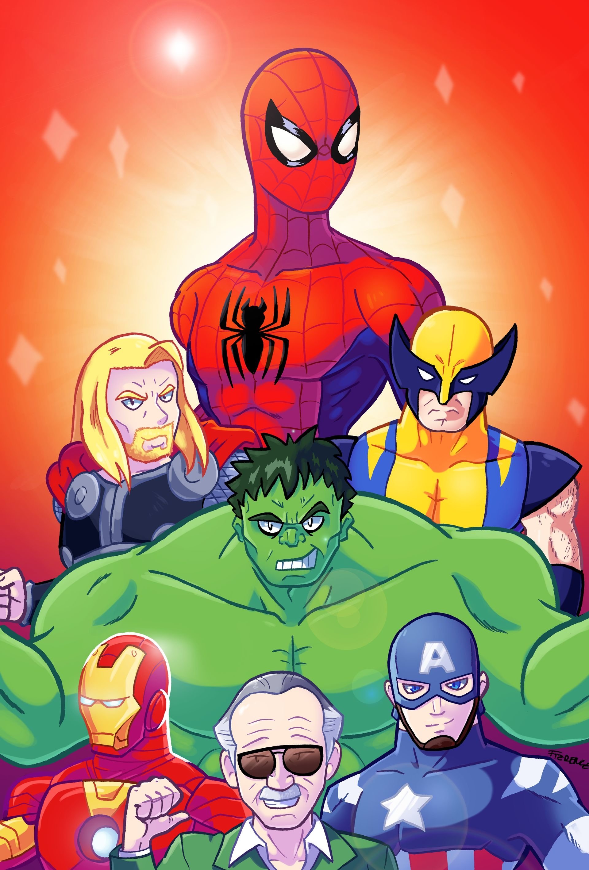 Download Tony Stark Captain America Peter Parker Hulk Iron Man Logan James Howlett Wolverine Thor Spider Man Stan Lee Comic Marvel Comics Art