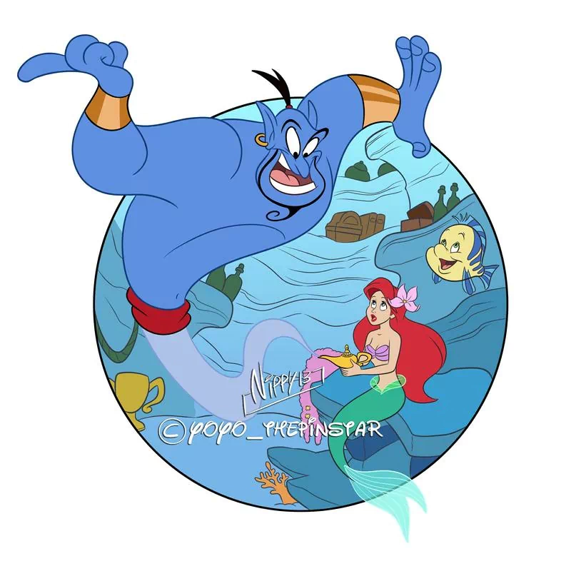 red hair genie lamp fish mermaid Flounder (The Little Mermaid) Genie (Disney) Ariel (The Little Mermaid) movie Disney Image