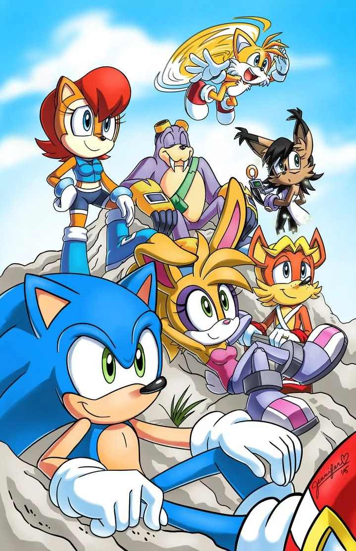Archie Comics blue eyes green eyes Freedom Fighters (Sonic the Hedgehog) smile Bunnie Rabbot Antoine D'Coolette Rotor the Walrus Nicole the Holo Lynx Sally Acorn Miles 'Tails' Prower Comic Sonic the Hedgehog Image