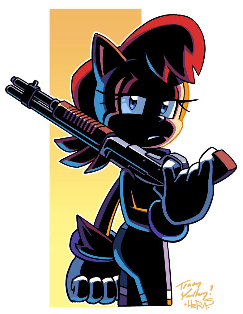 weapon red hair blue eyes gun Sally Acorn Comic Sonic the Hedgehog Image