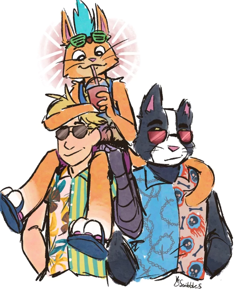 Dadspeed (Final Space) smile blonde shirt drink paw sandal sunglasses Gary Goodspeed Avocato (Final Space) Little Cato (Final Space) TV Show Final Space Image