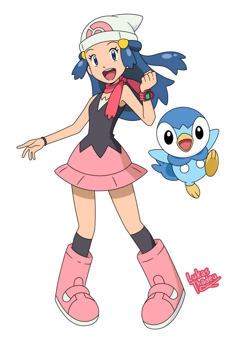 smile boots skirt hat blue eyes Piplup (Pokémon) Dawn (Pokémon) Anime Pokemon Image
