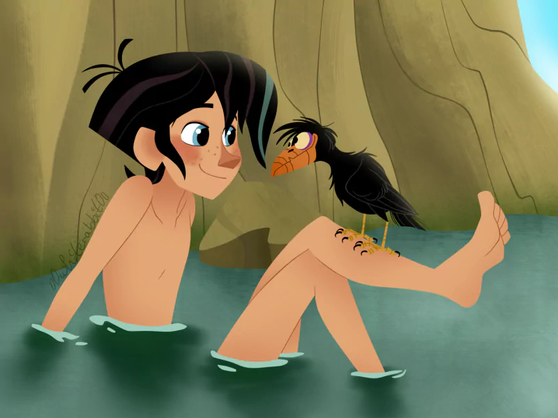 two-toned hair Tangled The Little Mermaid black hair blue eyes barefoot legs water crow Varian (Tangled) movie crossover Image