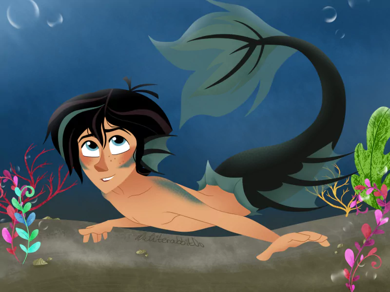 two-toned hair The Little Mermaid Tangled blue eyes black hair underwater merman Varian (Tangled) movie crossover Image