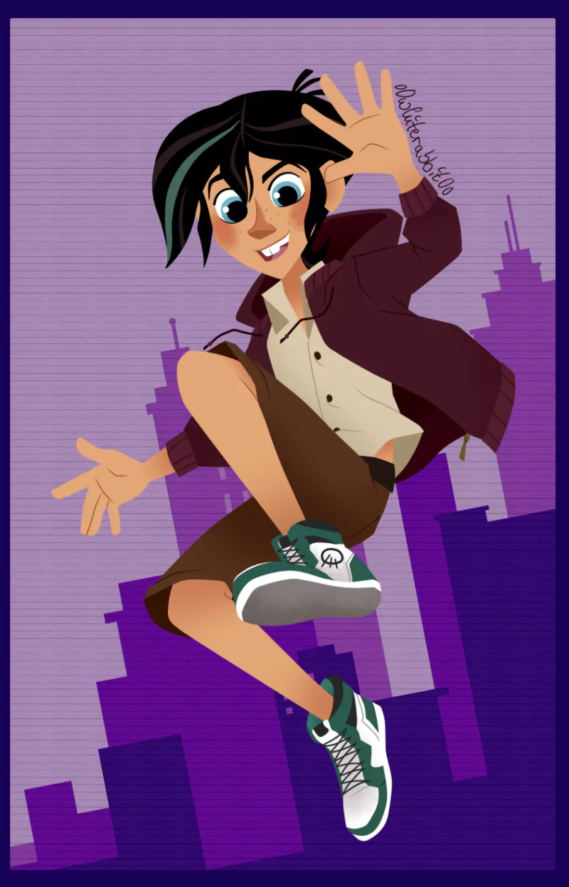 Spider-Man: Into The Spider-Verse smile sneakers black hair shorts Tangled Varian (Tangled) movie crossover Image