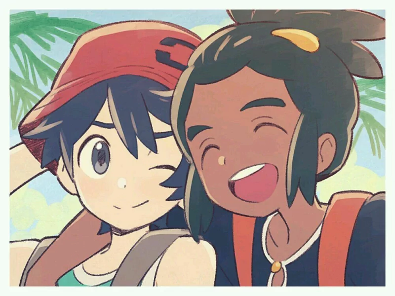 black hair cute smile Pokemon Hau (Pokemon) Elio (Pokémon) video game Pokémon Ultra Sun and Ultra Moon Image