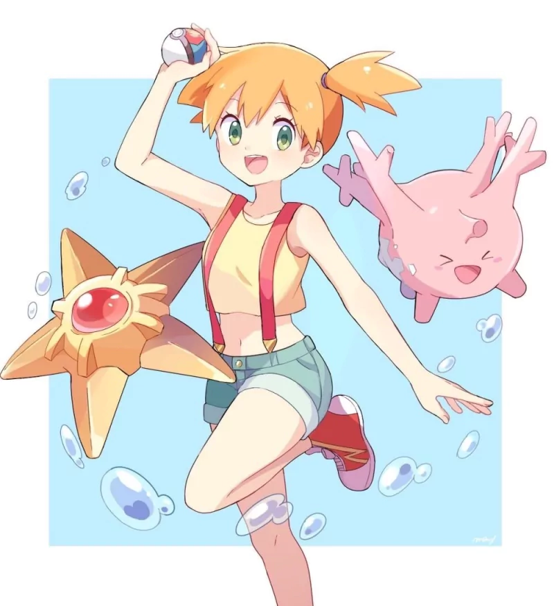 orange hair cute Corsola (Pokémon) pokeball Starmie (Pokémon) Misty (Pokémon) Anime Pokemon cute anime Image