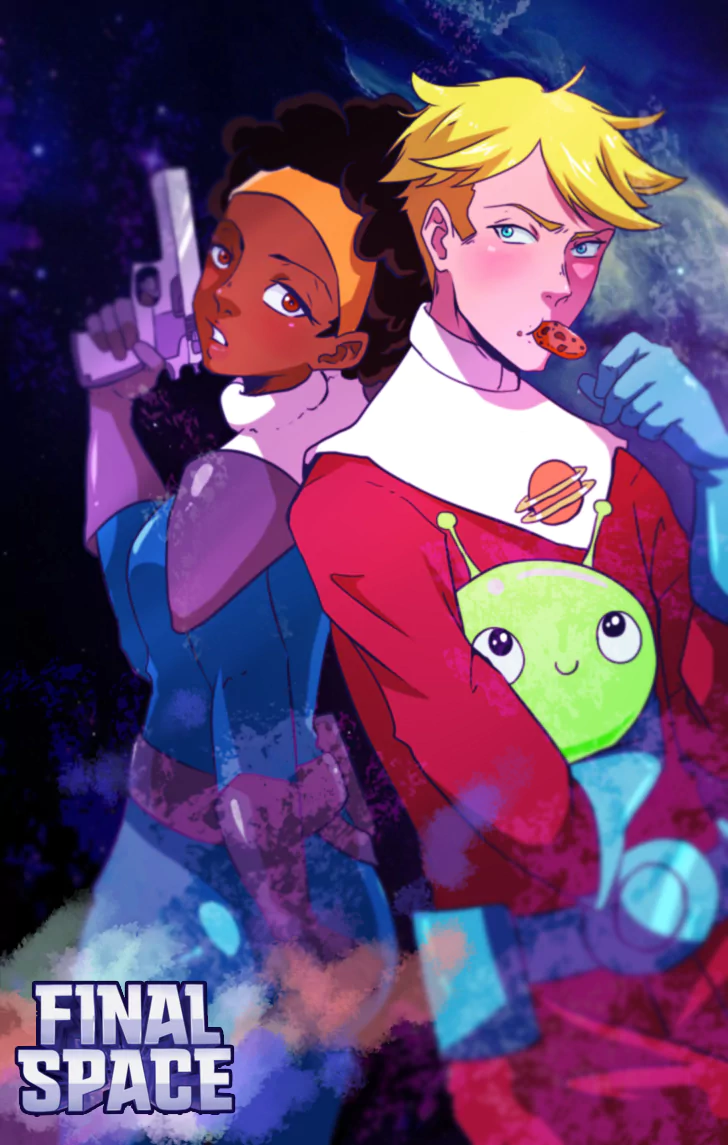 brown eyes blue eyes cookie gun blonde logo Mooncake (Final Space) Quinn Airgon Gary Goodspeed TV Show Final Space Image