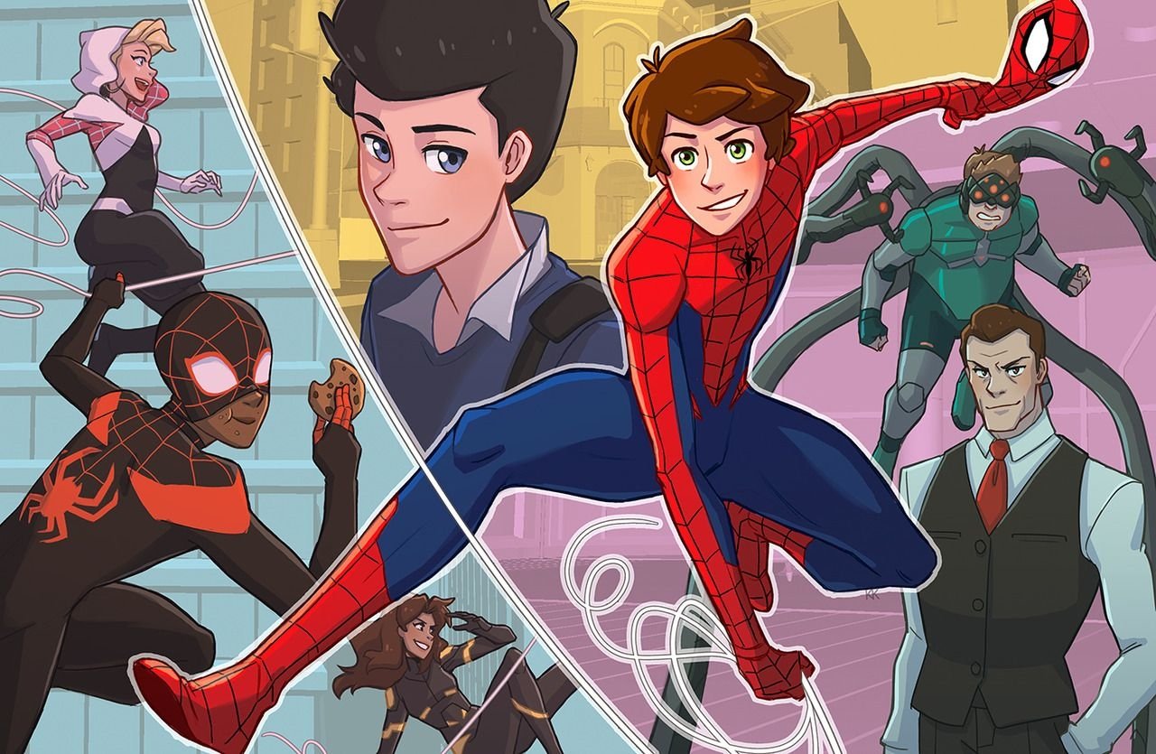 Download Black Hair Brown Hair Anya Corazon Doctor Octopus Norman Osborn Harry Osborn Peter Parker Miles Morales Spider Man Spider-Gwen TV Show Marvel's Spider-Man Art