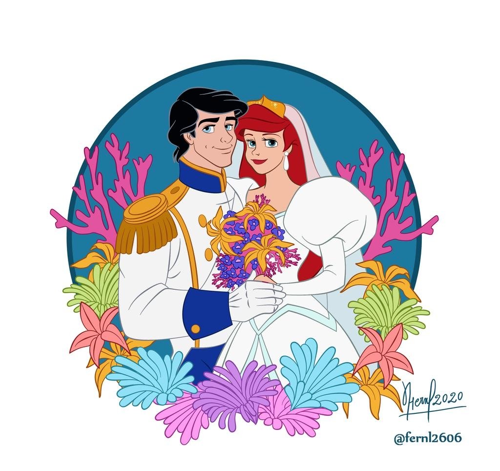 Download The Little Mermaid Red Hair Black Hair Smile Wedding Prince Eric Ariel (The Little Mermaid) Movie The Little Mermaid (1989) Art