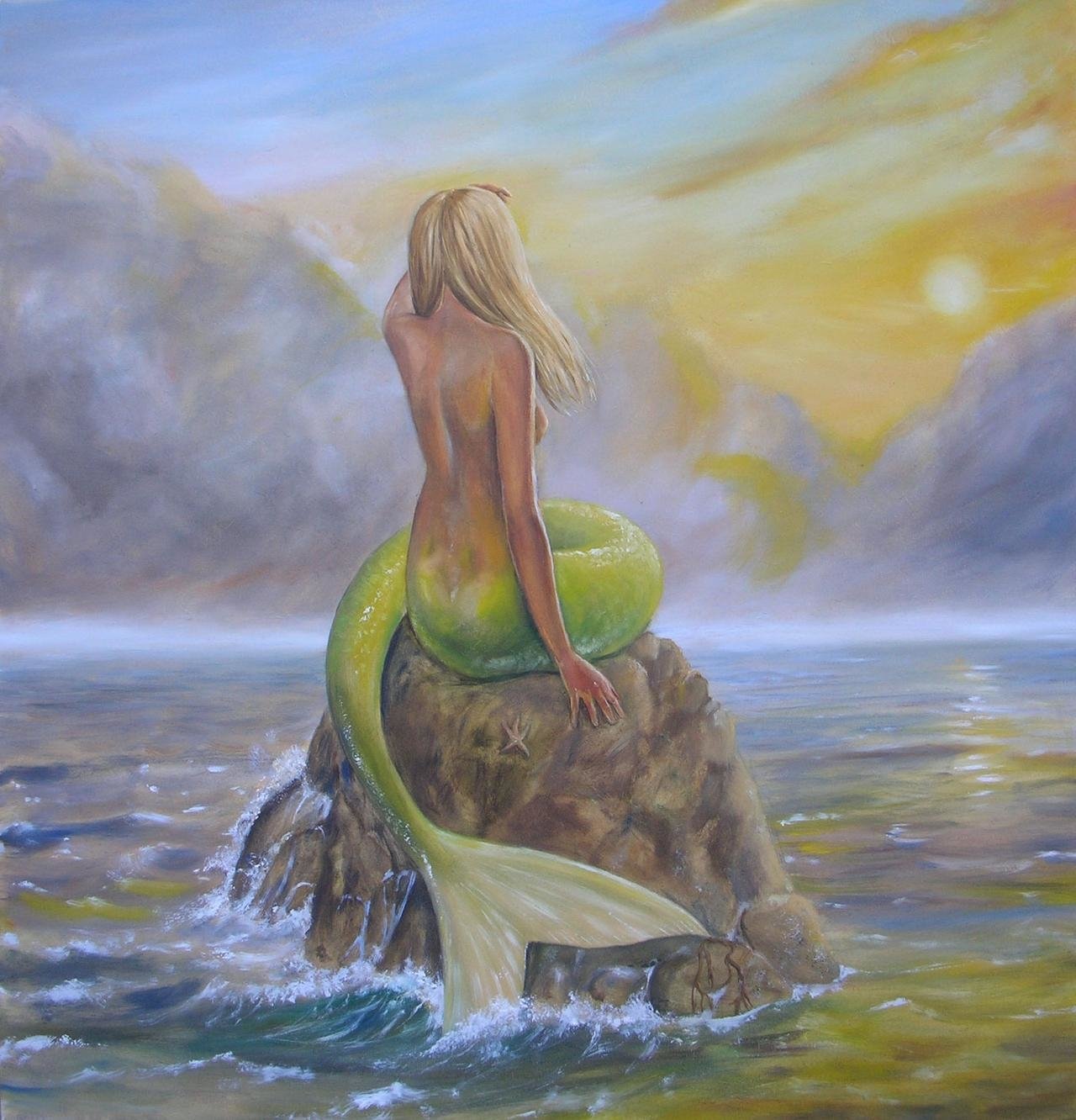 Download Sea Tail Sky Blonde Fantasy Mermaid Art