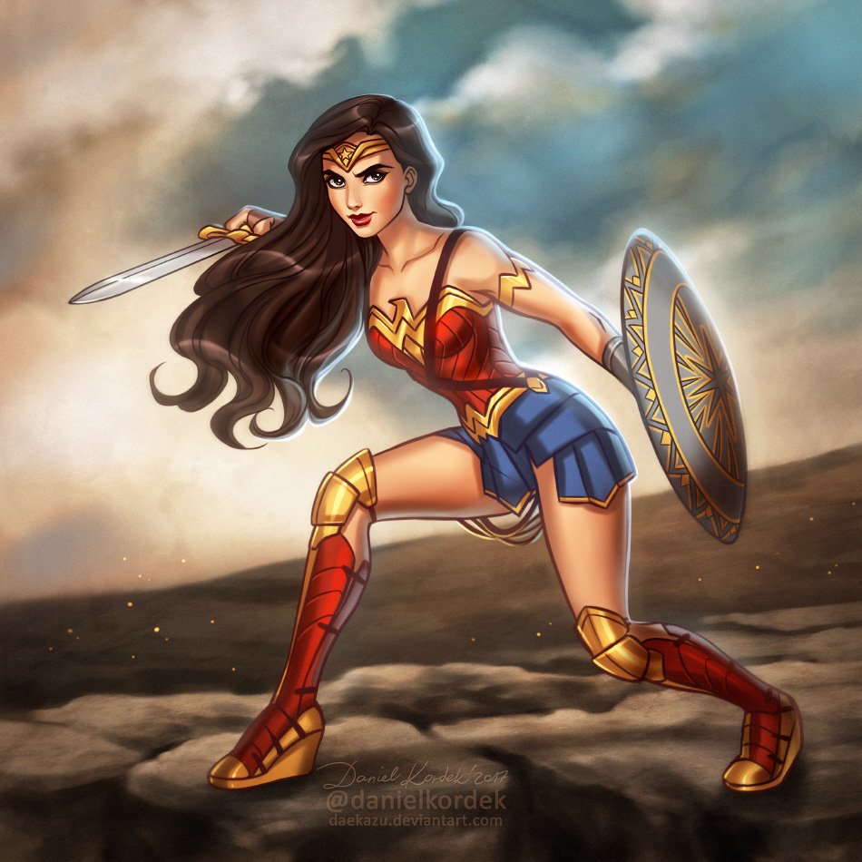 Download Diana Of Themyscira Long Hair Justice League (2017) DC Comics Shield Sword Wonder Woman Movie Justice League Art