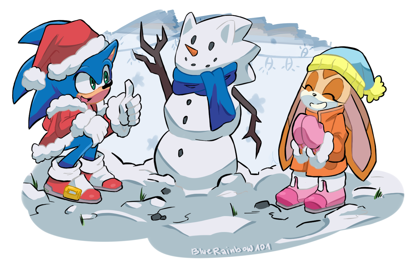 Download Smile Snowman Cream The Rabbit Video Game Sonic The Hedgehog Art